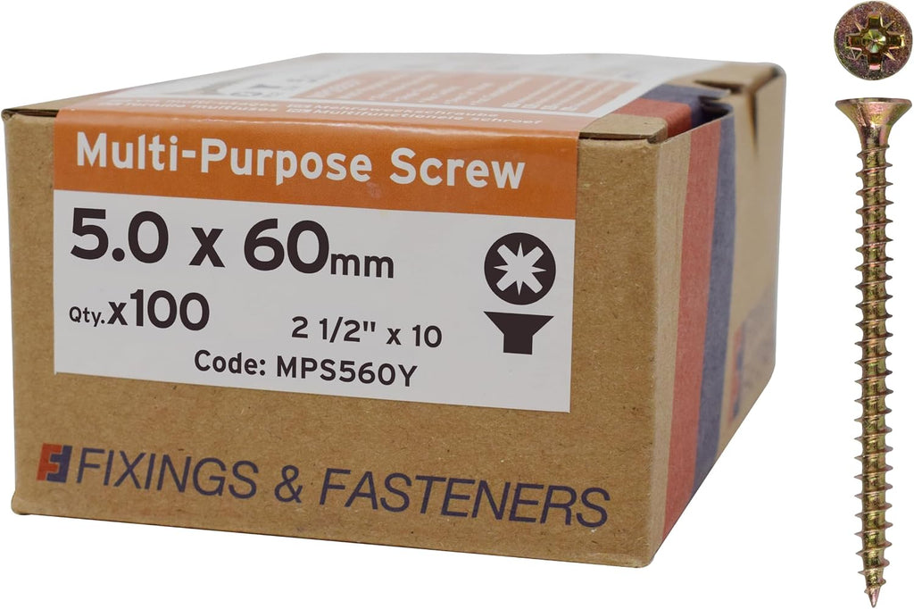 ForgeFix Multi-Purpose Single Thread Screws | 5.0 x 60mm | Zinc | Box 100