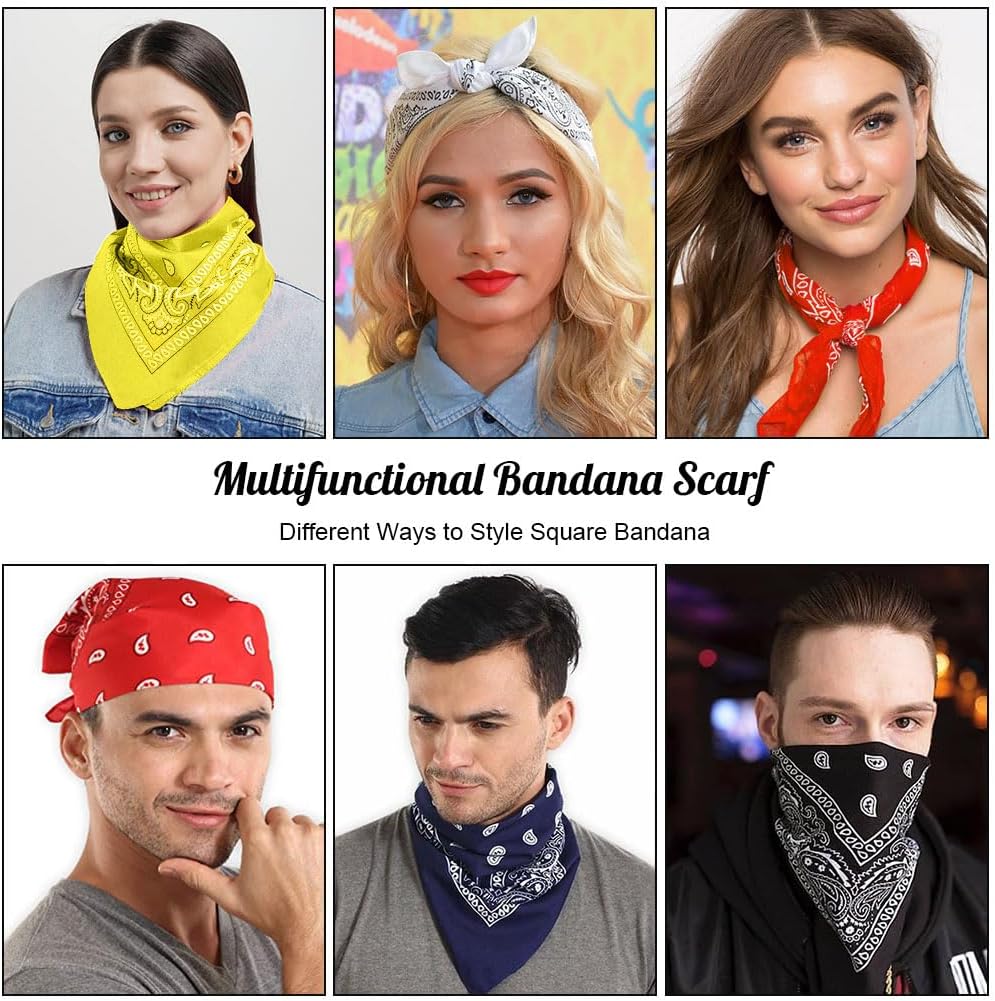 Aomig Bandana Head Scarf for Men and Women, Stylish Cowboy Headband Handkerchief, Multi-purpose Hair Scarf Paisley Print Unisex Headwraps, Bib Party Face Covering Headwear for Motorcycling