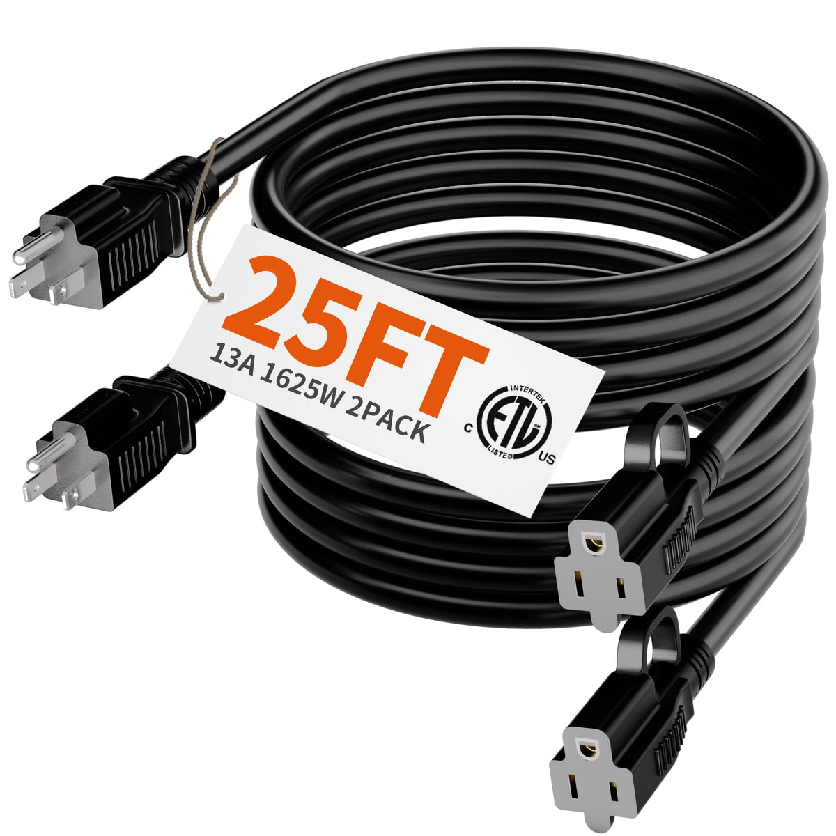 HUANCHAIN Indoor Black Extension Cord 3 FT Waterproof 16/3 Gauge