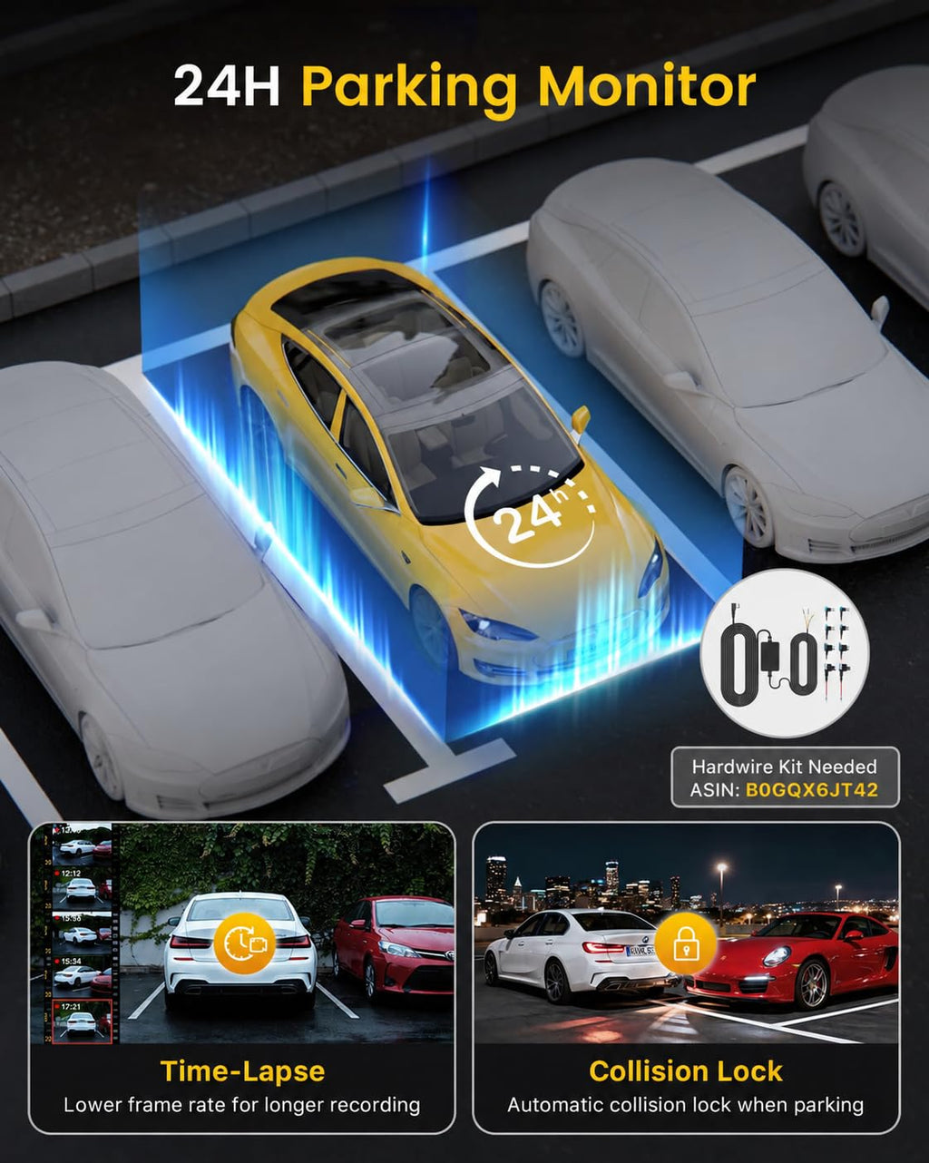GKU 4K Dash Cam Front and Rear, 5GHz WiFi GPS, 64GB SD Card Included