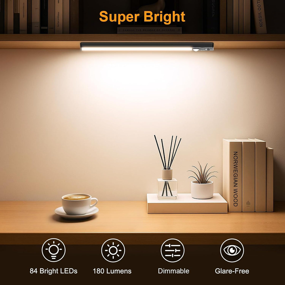 Gritin Under Cabinet Lighting 10.2inch,2 Pack Eye Caring 3-Color 4 Working Modes Dimmable Motion Sensor Light Indoor,Rechargeable Wireless Magnetic Closet Lights Under Counter Light for Kitchen,Stairs