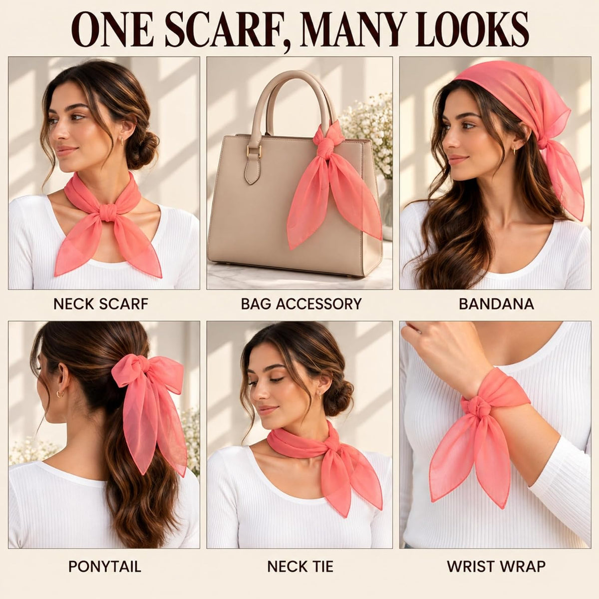 WESTEND CHOICE Square Chiffon Scarves Women's Neck Scarf 50s Retro Bandana