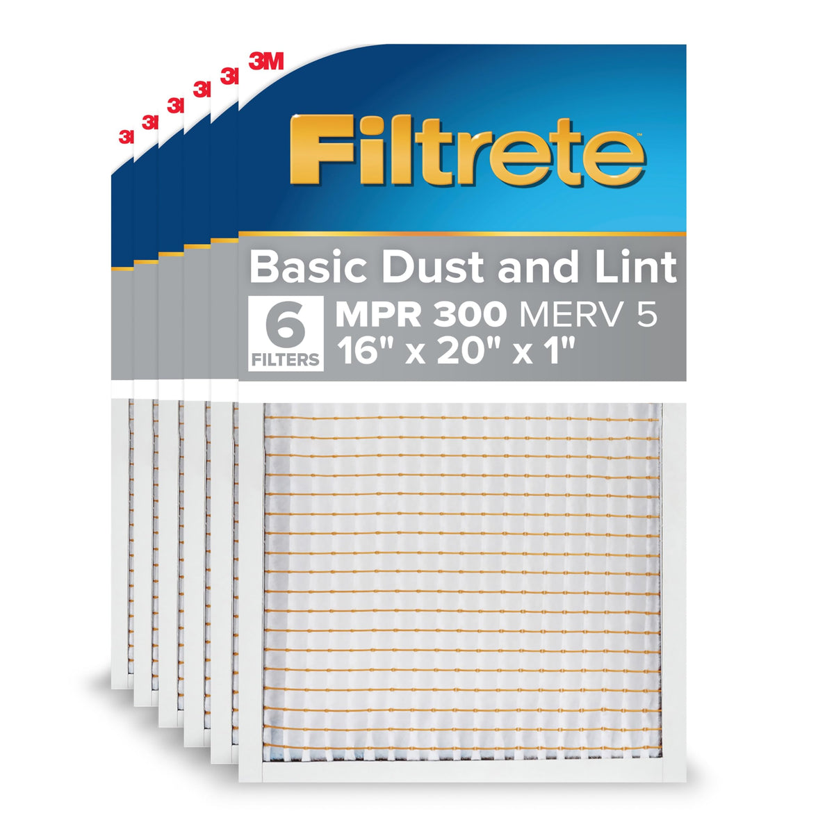 Filtrete 20x25x1 Air Filter, MERV 5, MPR 300, 6 HVAC Filters