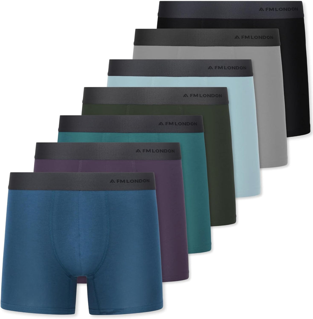 FM London 7-Pack Mens Boxers, Cotton Rich, Soft & Stretchy Mens Underwear