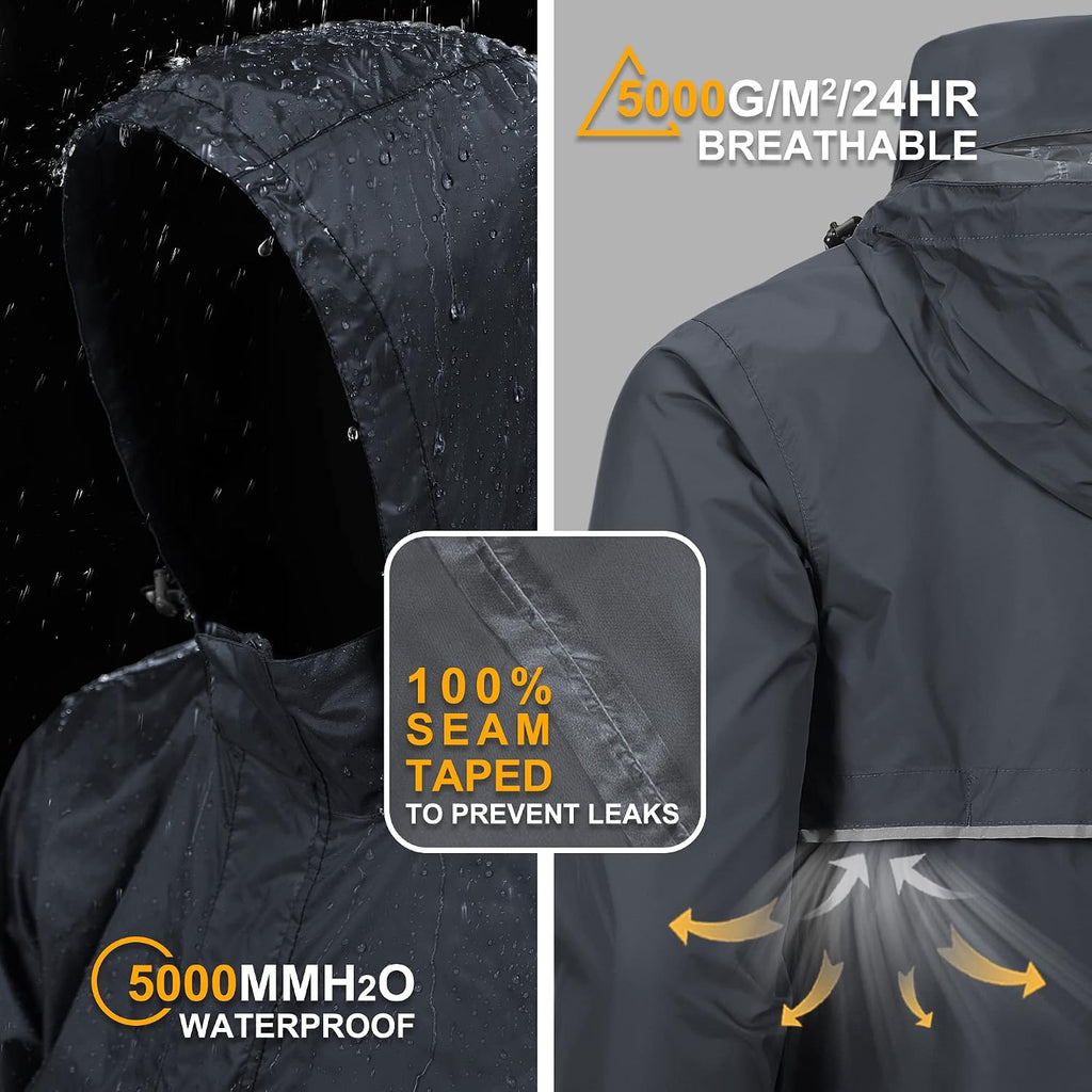Outdoor Ventures Men's Waterproof Rain Jacket Packable Hooded Pullover