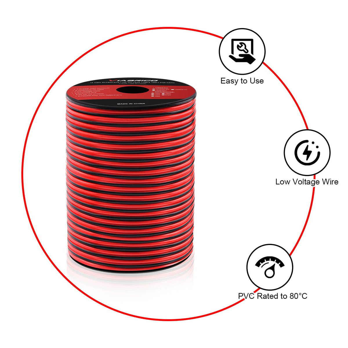 VIABRICO 300FT 10 Gauge Wire, 10AWG Automotive Wire 2 Conductor 12V Cable