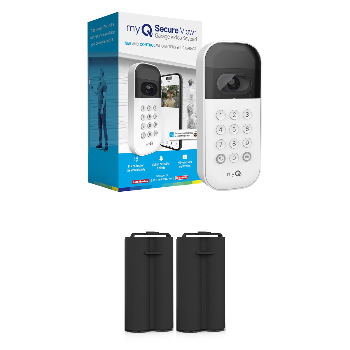 myQ Smart Garage Door Video Keypad with Wide-Angle Camera,Customizable PIN Codes,and Smartphone Control–Take Charge of Your Garage Access Works with Chamberlain, LiftMaster and Craftsman openers,White