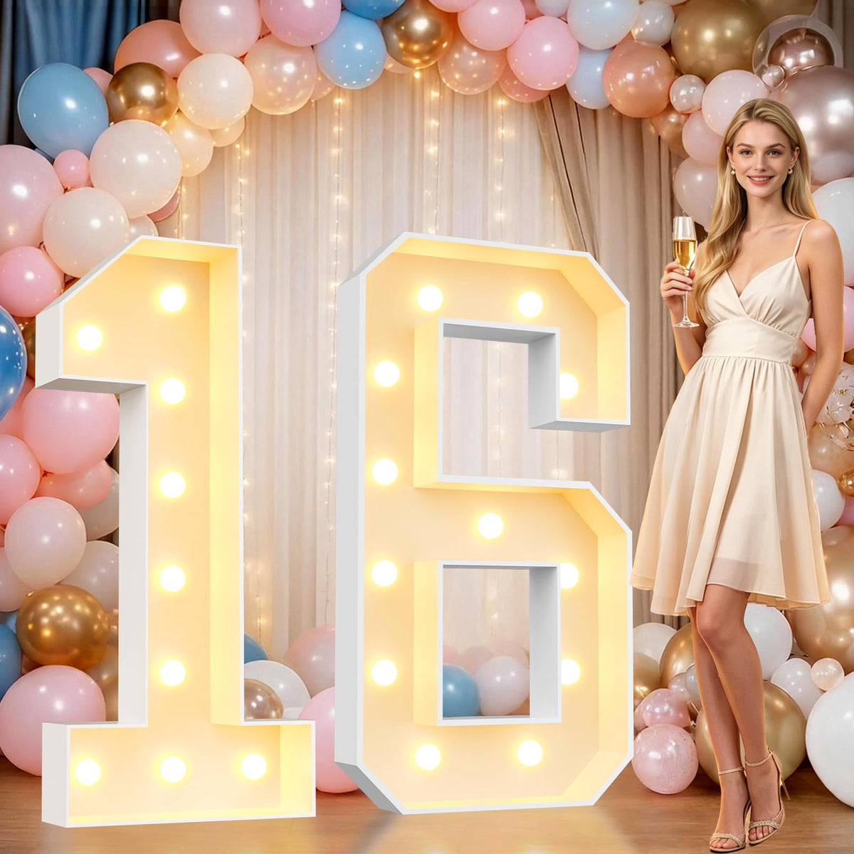 Pooqla 2.4FT Light Up Numbers, Marquee Numbers 2.4 Feet Tall Party Decor for Her Him, Mosaic Big Sign for 7th 17th 70th Birthday Anniversary Decoration Backdrop, Large Pre-Cut Frame Number 7