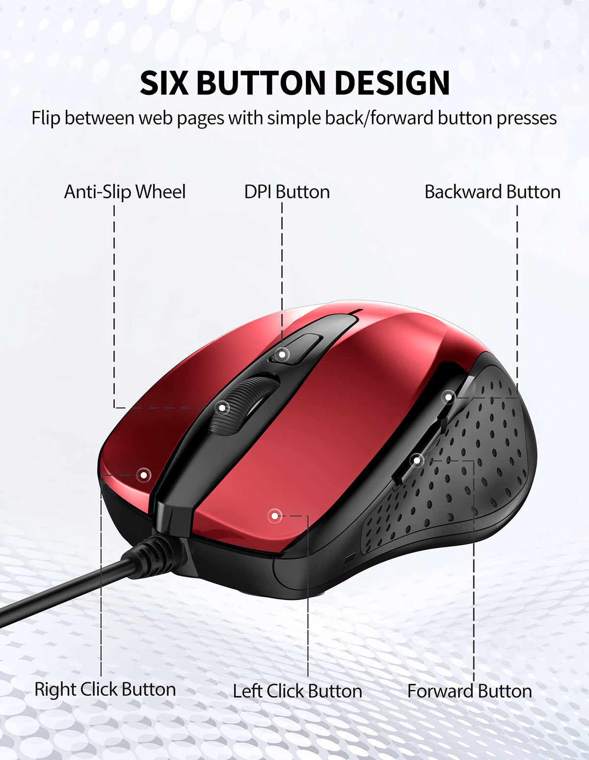 TECKNET USB Wired Mouse,6400 DPI Optical,6-Button Ergonomic Computer Mouse