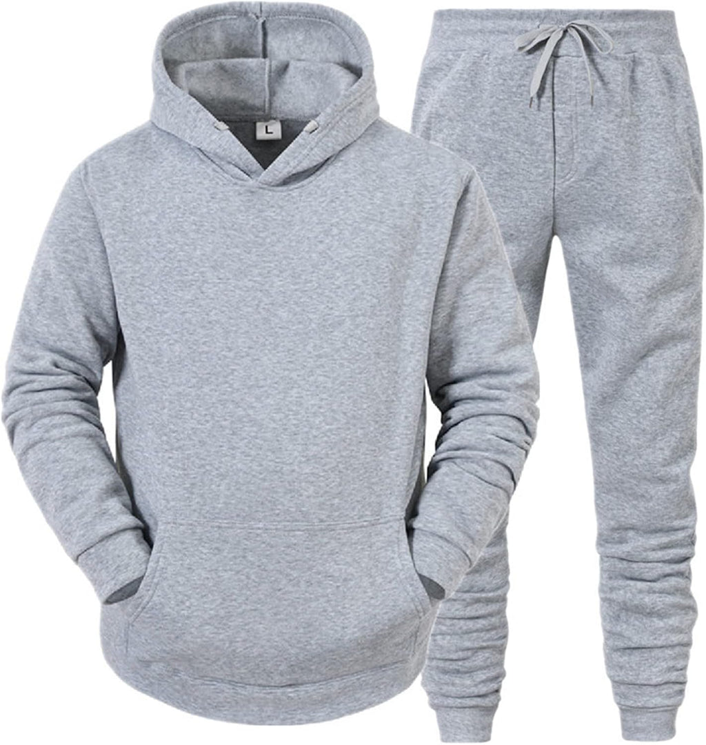 Mens Plain Tracksuit Long Sleeve Hooded Sweatshirt Sweatpants Set Hoodie Joggers Sets 2 Piece Fashion Sweatsuits Activewear Sportswear Men's Clothing UK