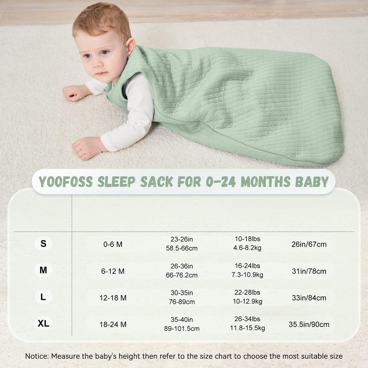 Yoofoss Baby Sleeping Bag 2.5 Tog 12-18 Months Grey