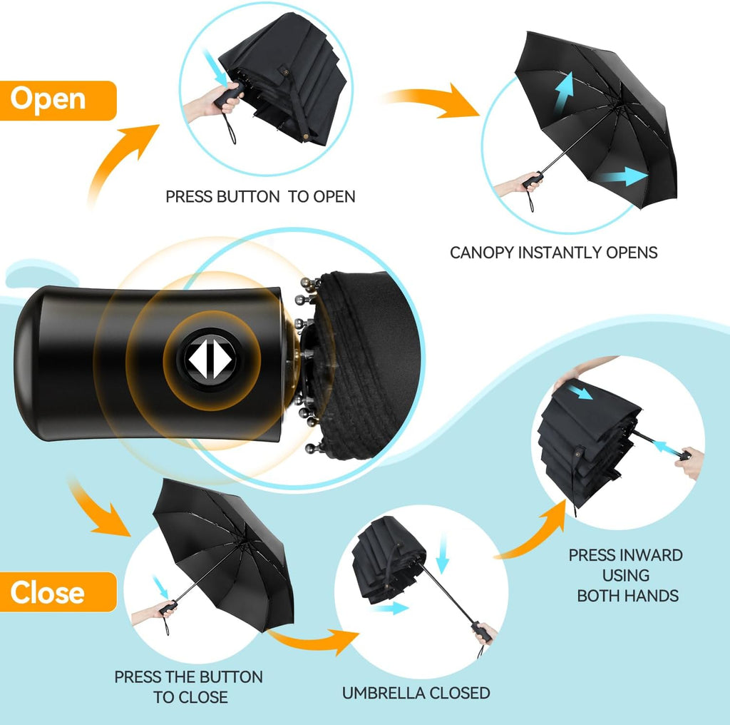 TechRise Umbrella, Compact Strong Windproof Automatic Umbrellas, Folding Lightweight, Portable Travel Golf Umbrella for Rain