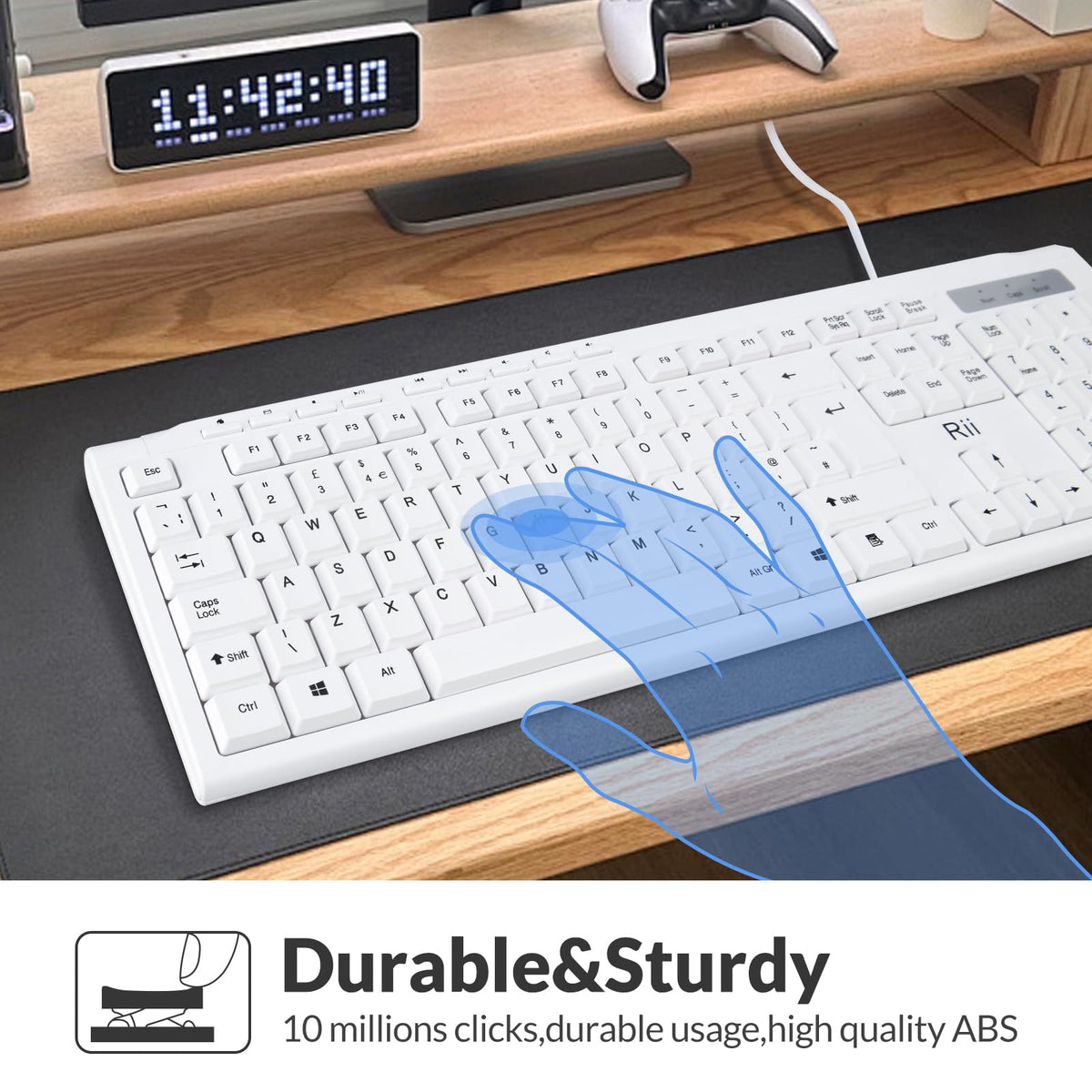 Rii RK907 USB Wired Keyboard Full Size Office Keyboard Compatible with Mac PC Tablet Windows Android Microsoft UK Layout