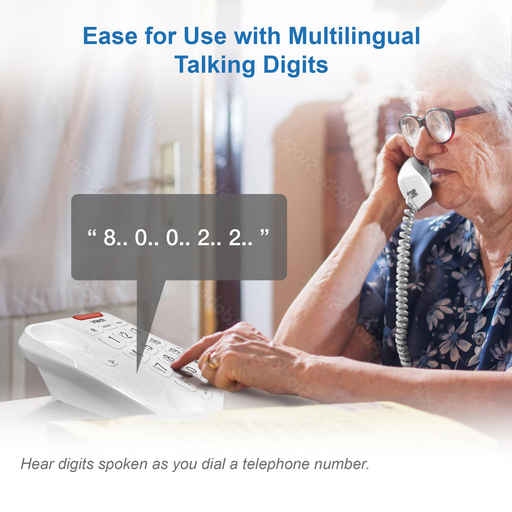 Vtech SA3100 Corded Senior Phone for Elderly with High-Contrast Large Buttons,Multilingual Talking Digits,Visual Ringer,Speed Dial,Speakerphone,No AC Power,Earpiece and Speakerphone Volume Control