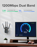 2026 Newest1 WiFi Booster Range Extender 1200Mbps WiFi Extender Booster Dual Band 5GHz & 2.4GHz Wireless Internet Booster/Hotspot with Wider Coverage, Broadband Extender, UK Plug