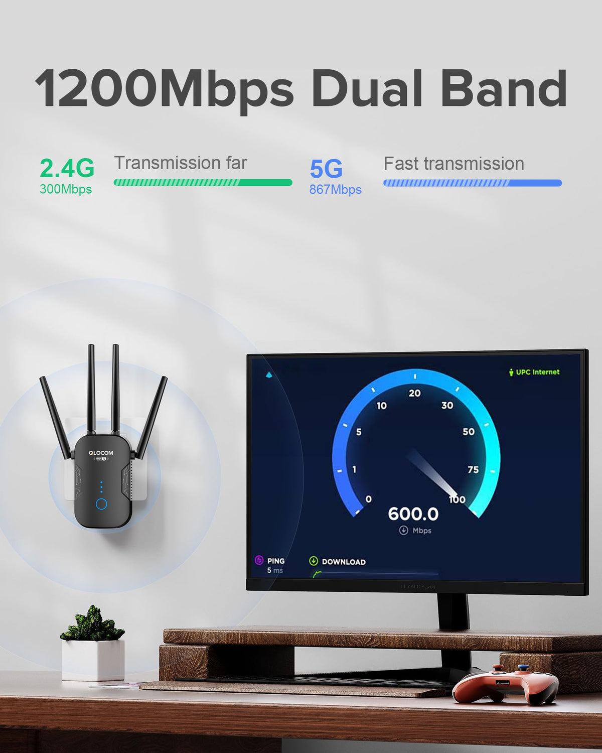 2026 Newest1 WiFi Booster Range Extender 1200Mbps WiFi Extender Booster Dual Band 5GHz & 2.4GHz Wireless Internet Booster/Hotspot with Wider Coverage, Broadband Extender, UK Plug