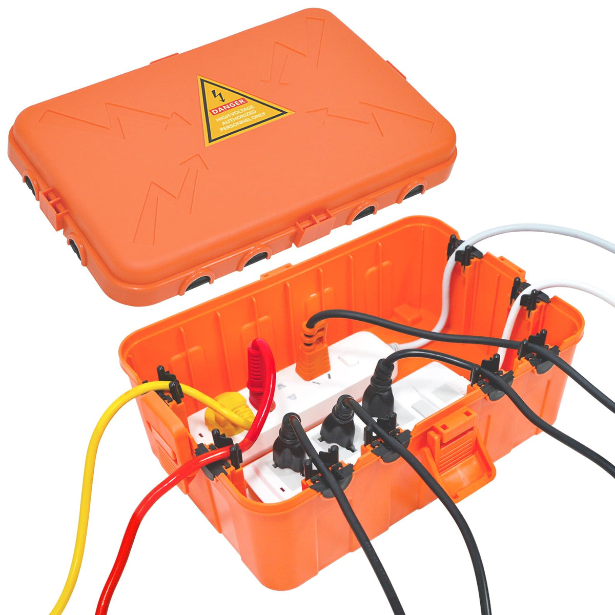 Hrensaw Medium Outdoor Electrical Box(10.6x5.5x4.5inch),Weatherproof Connection Box w/6 Cable Entry,IP54 Waterproof Extension Cord Cover Protect Power Strip,Timer,Plug,Holiday Lights,Black