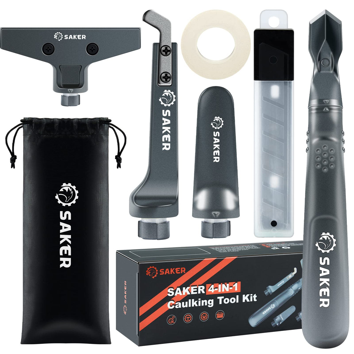 Saker Silicone Caulking Tool 3-in-1 Grout Removal Tool Classic Black