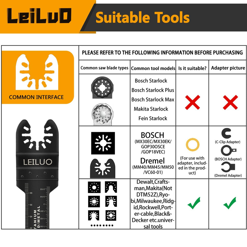 LEILUO 32Pcs Oscillating Tool Blades Wood Metal Multitool Blades Set