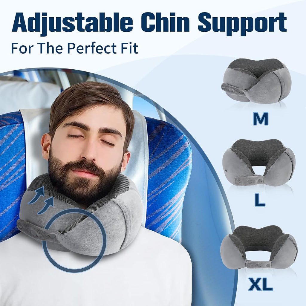 Cirorld Travel Pillow for Airplane, Neck Pillow for Travel, Memory Foam Travel Neck Pillow for Adults, Adjustable & Compact Flight Pillow, Ergonomic Neck Cushion, With Ear Plugs, Eye Mask, Carry Bag