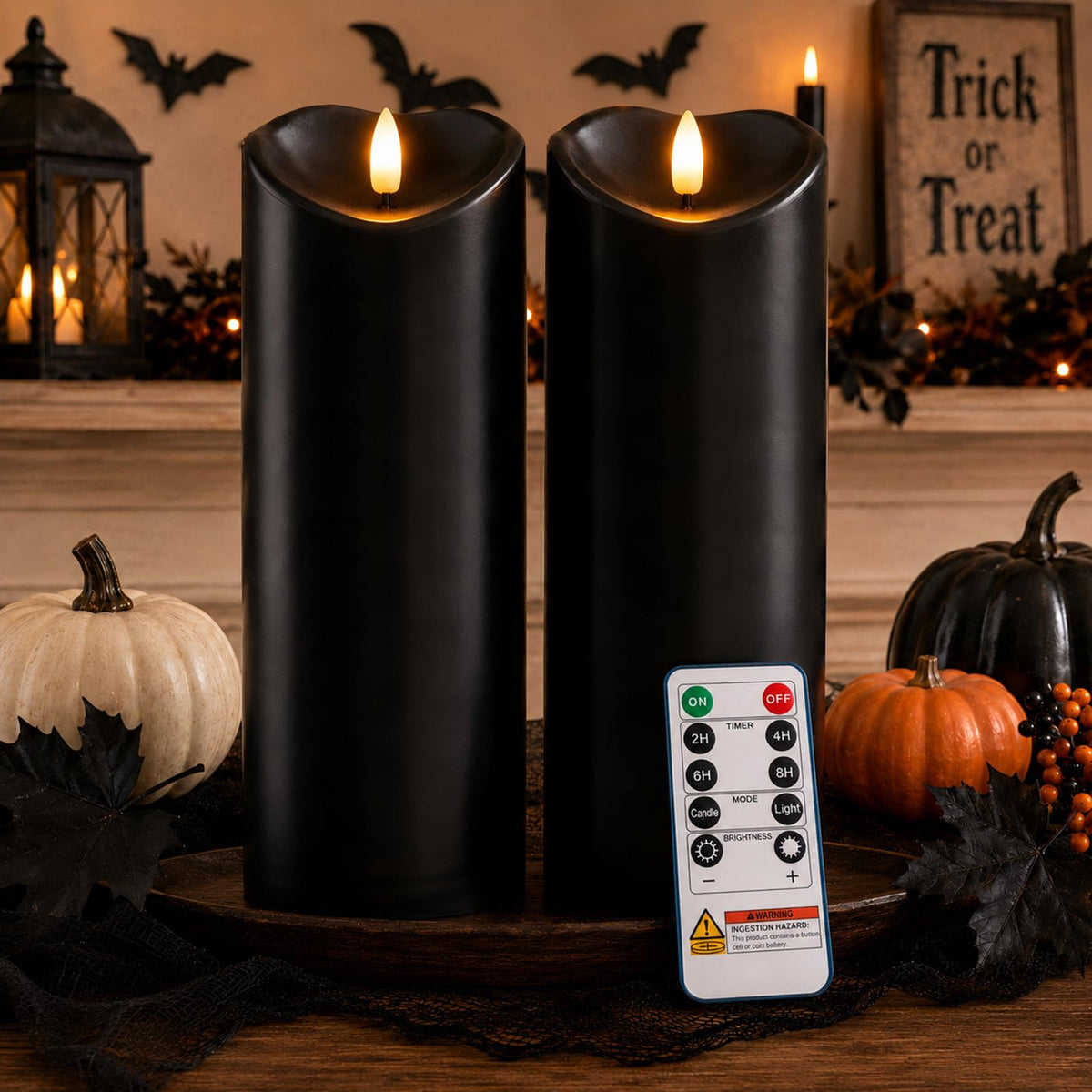 Homemory Orange Drip Real Wax Flameless Candles with Remote Timer, Set of 3