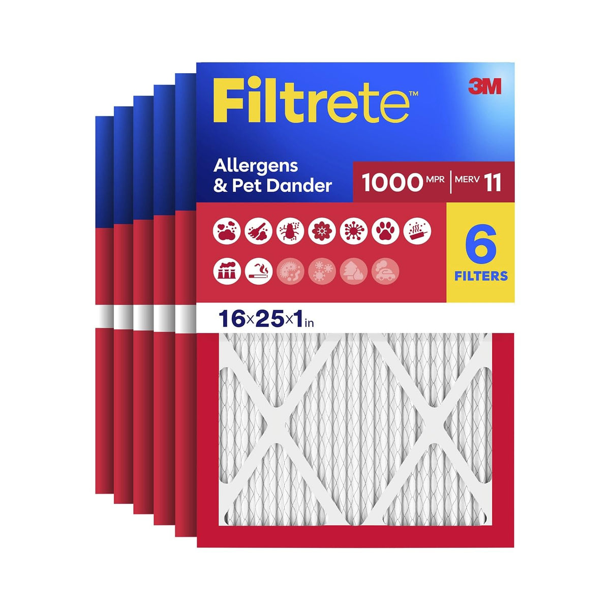 Filtrete 20x25x1 Air Filter, MERV 11, MPR 1000, 6 HVAC Filters