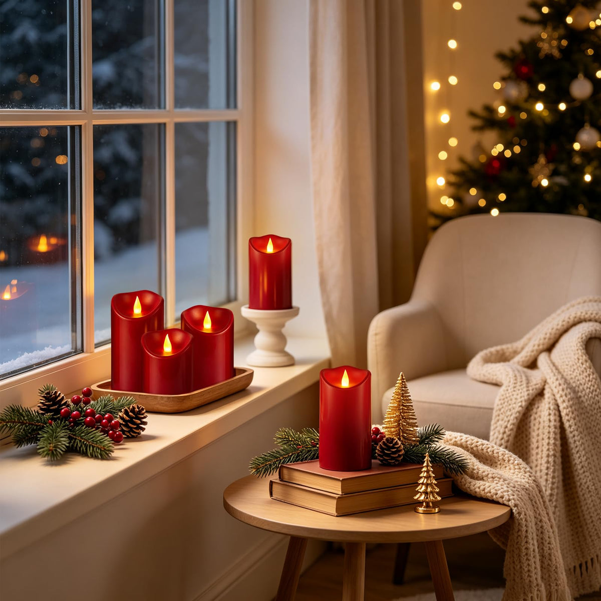 Outdoor Flameless Candles, Patented 3D Dual-LED, Set of 2 Slanted Plastic Pillars with Remote, Waterproof Non-Melting Battery Operated Decor for Bathroom Bedroom Gift, Black (D3 x H6)