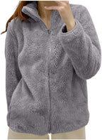 Fleece Winter Jackets for Women UK Fashion Warm Soft Fluffy Coats Causal Solid Color Long Sleeve Full Zip Jacket Elegant Callor Lapel Cardigans Ladies Teddy Fleece Outwear Gifts for Daily Holiday