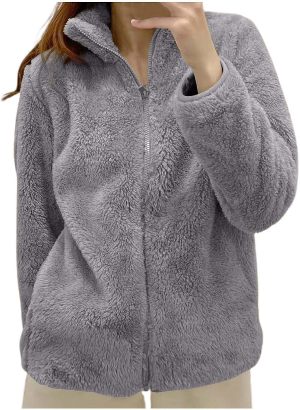 Fleece Winter Jackets for Women UK Fashion Warm Soft Fluffy Coats Causal Solid Color Long Sleeve Full Zip Jacket Elegant Callor Lapel Cardigans Ladies Teddy Fleece Outwear Gifts for Daily Holiday