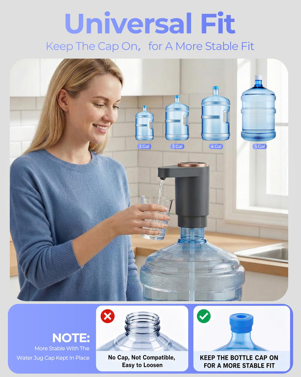 Water Jug Pump for 5 Gallon Bottle – Portable Electric USB-C Charging Dispenser, Dual Powerful Motors, Fast Flow, Fits 2-5 Gallon Jugs – Ideal for Home, Office, Camping, RV, Beige