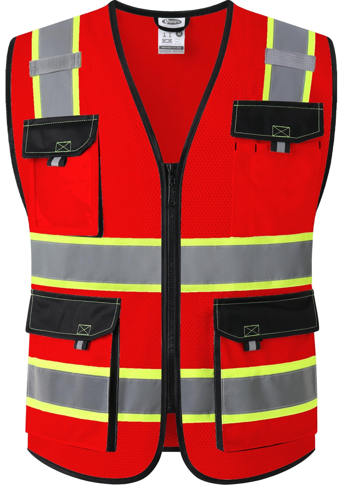 JKSafety Safety Vest for Men Women Hi Vis Reflective Vest JK220 OBlack L