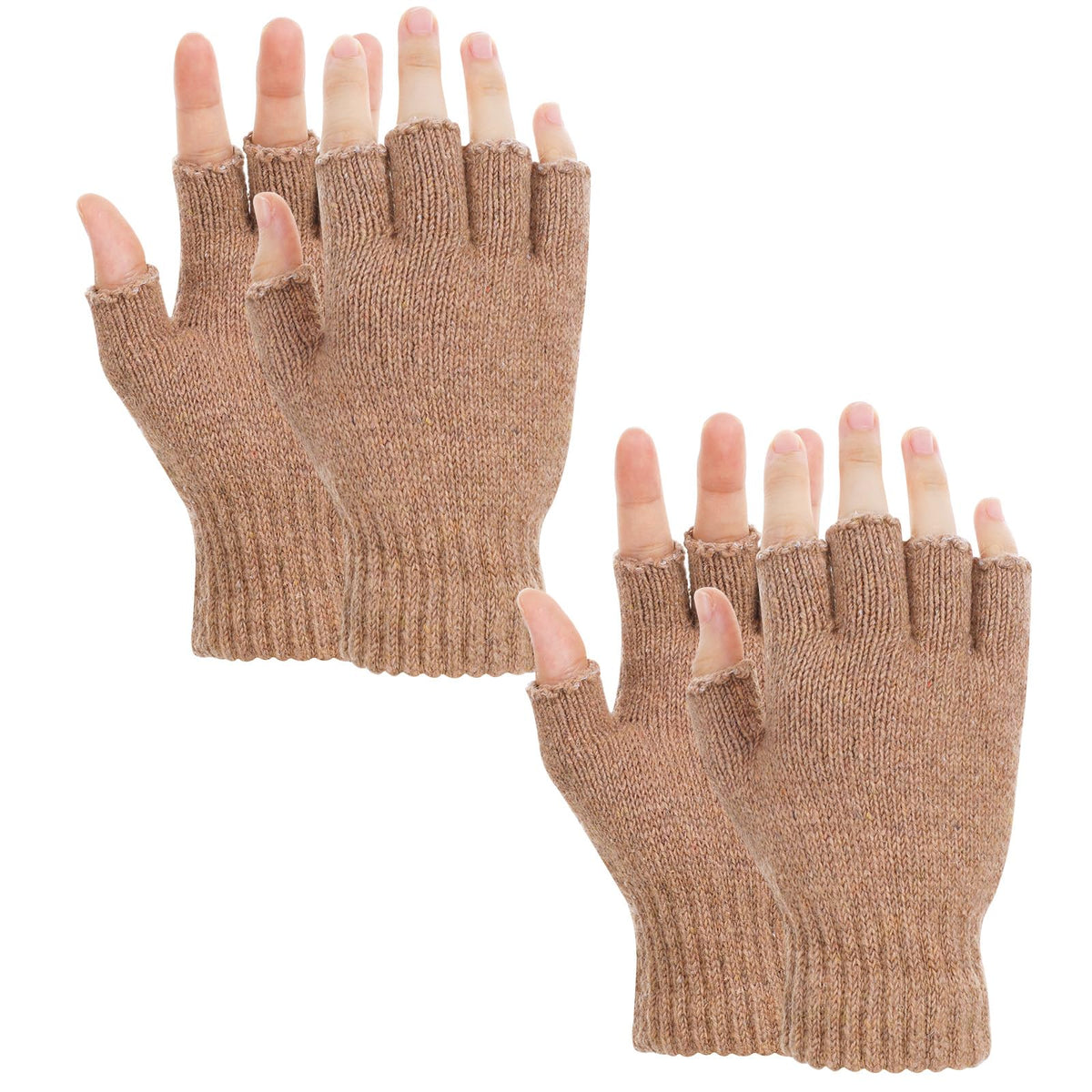 Grevosea 2 Pair Fingerless Warm Gloves - Winter Half Finger Gloves Thickened Knit Touchscreen Stretchy Mittens for Men Women