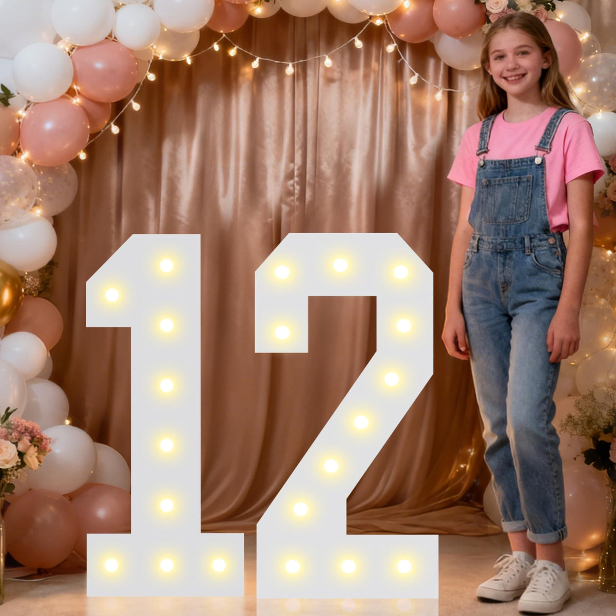 Pooqla 2.4FT Light Up Numbers, Marquee Numbers 2.4 Feet Tall Party Decor for Her Him, Mosaic Big Sign for 7th 17th 70th Birthday Anniversary Decoration Backdrop, Large Pre-Cut Frame Number 7