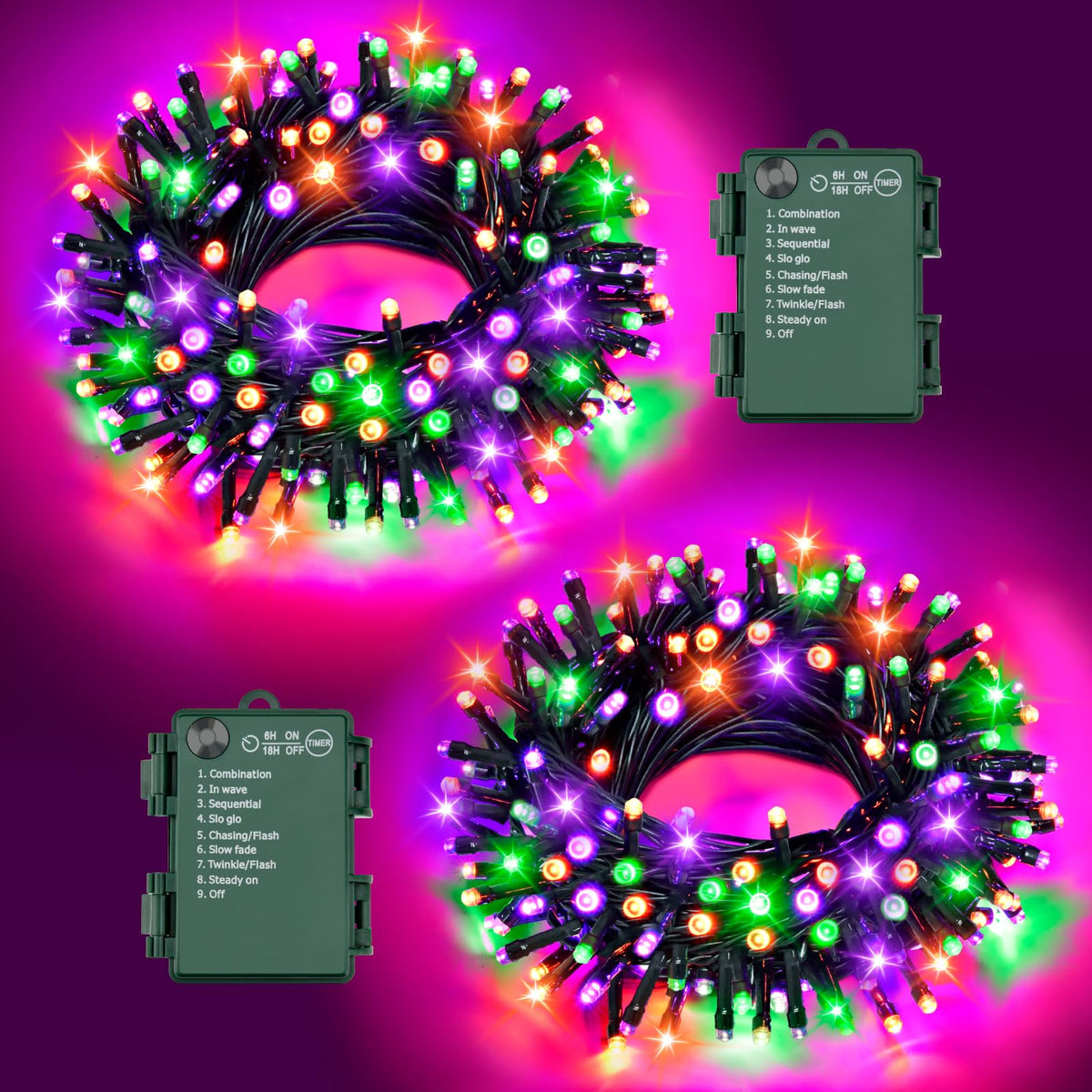 Christmas Lights Outdoor Battery Operated String Lights Total 100LED 33Ft with Timer 8 Modes 16.4Ft*2 Waterproof Outdoor Indoor for Christmas Decor, Warm White, 2-Pack