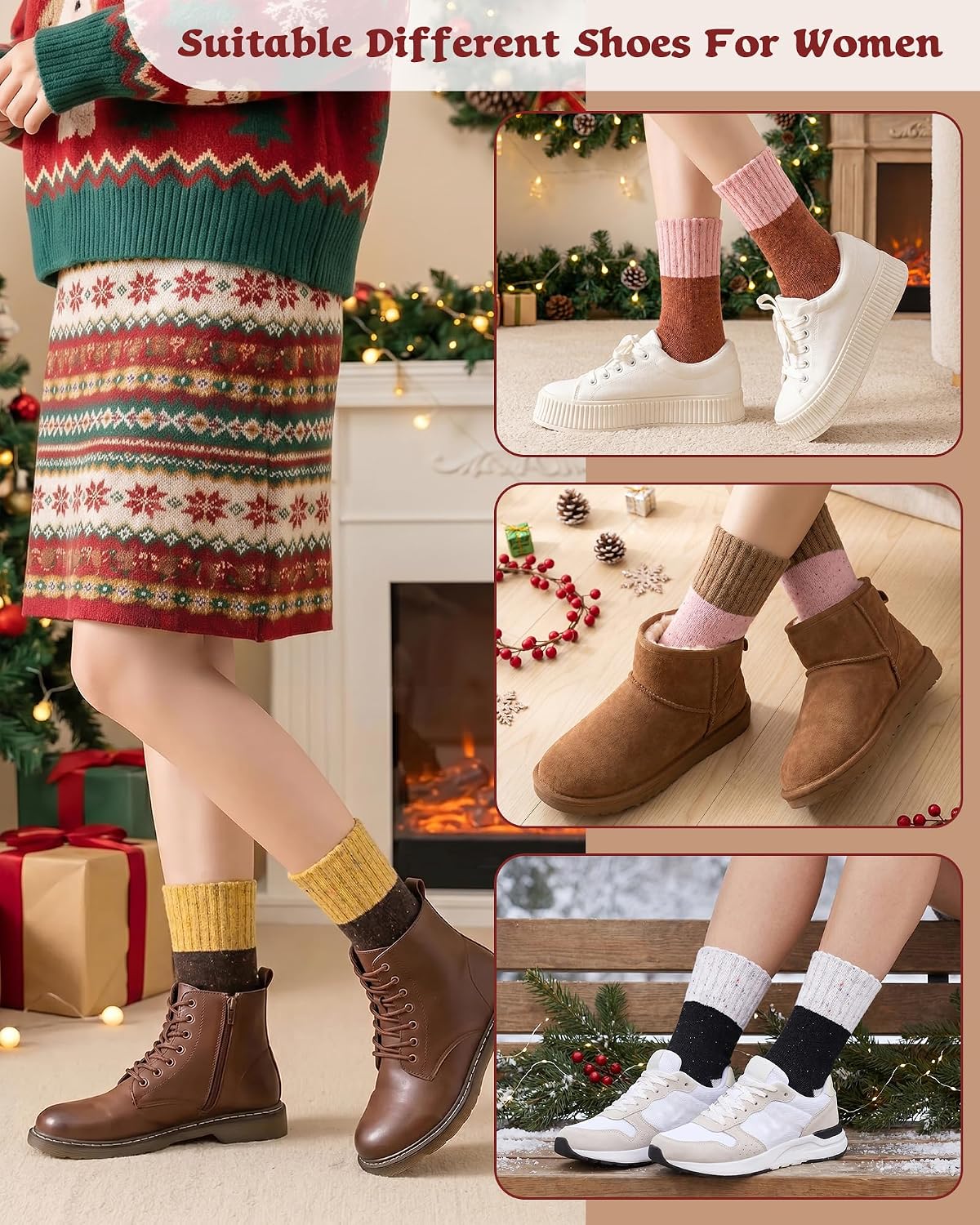 Ladies Socks Wool Thermal Fluffy Gifts For Women 5 Pairs
