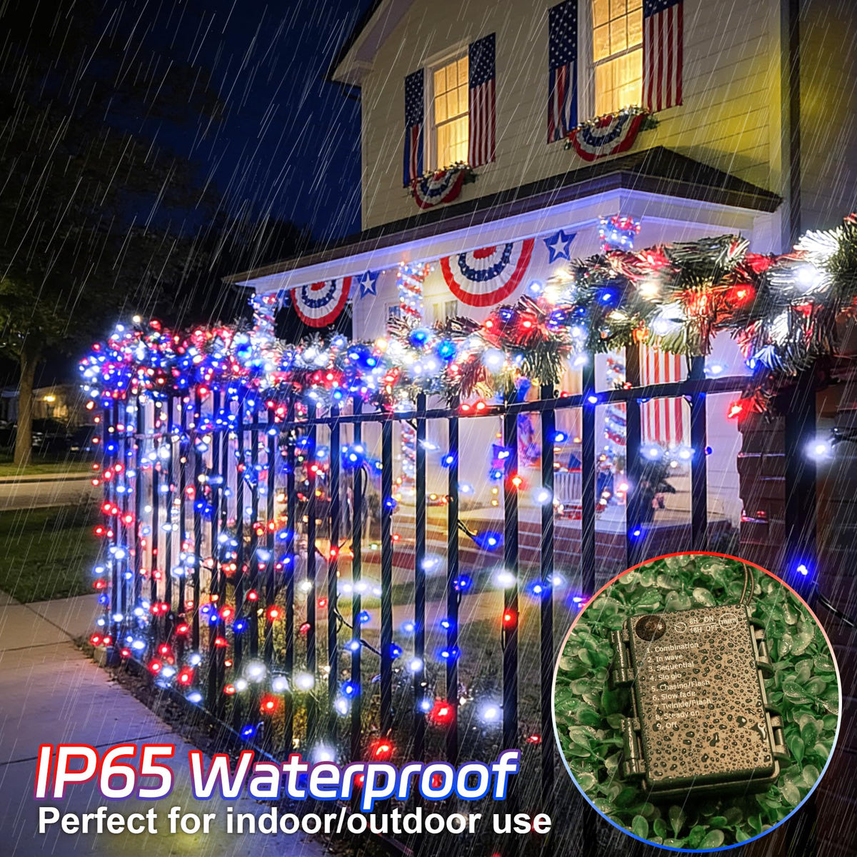 Christmas Lights Outdoor Battery Operated String Lights Total 100LED 33Ft with Timer 8 Modes 16.4Ft*2 Waterproof Outdoor Indoor for Christmas Decor, Warm White, 2-Pack