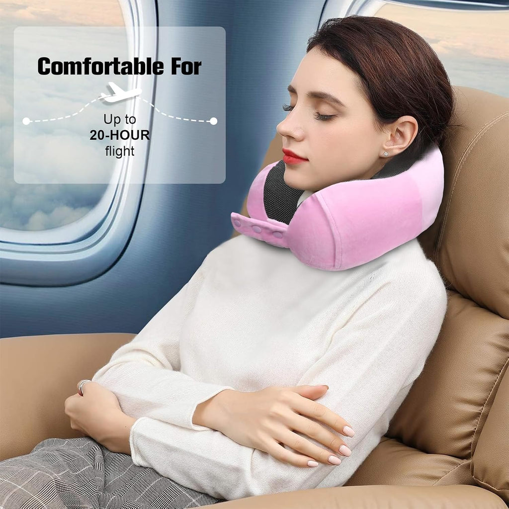 Cirorld Travel Pillow for Airplane, Neck Pillow for Travel, Memory Foam Travel Neck Pillow for Adults, Adjustable & Compact Flight Pillow, Ergonomic Neck Cushion, With Ear Plugs, Eye Mask, Carry Bag