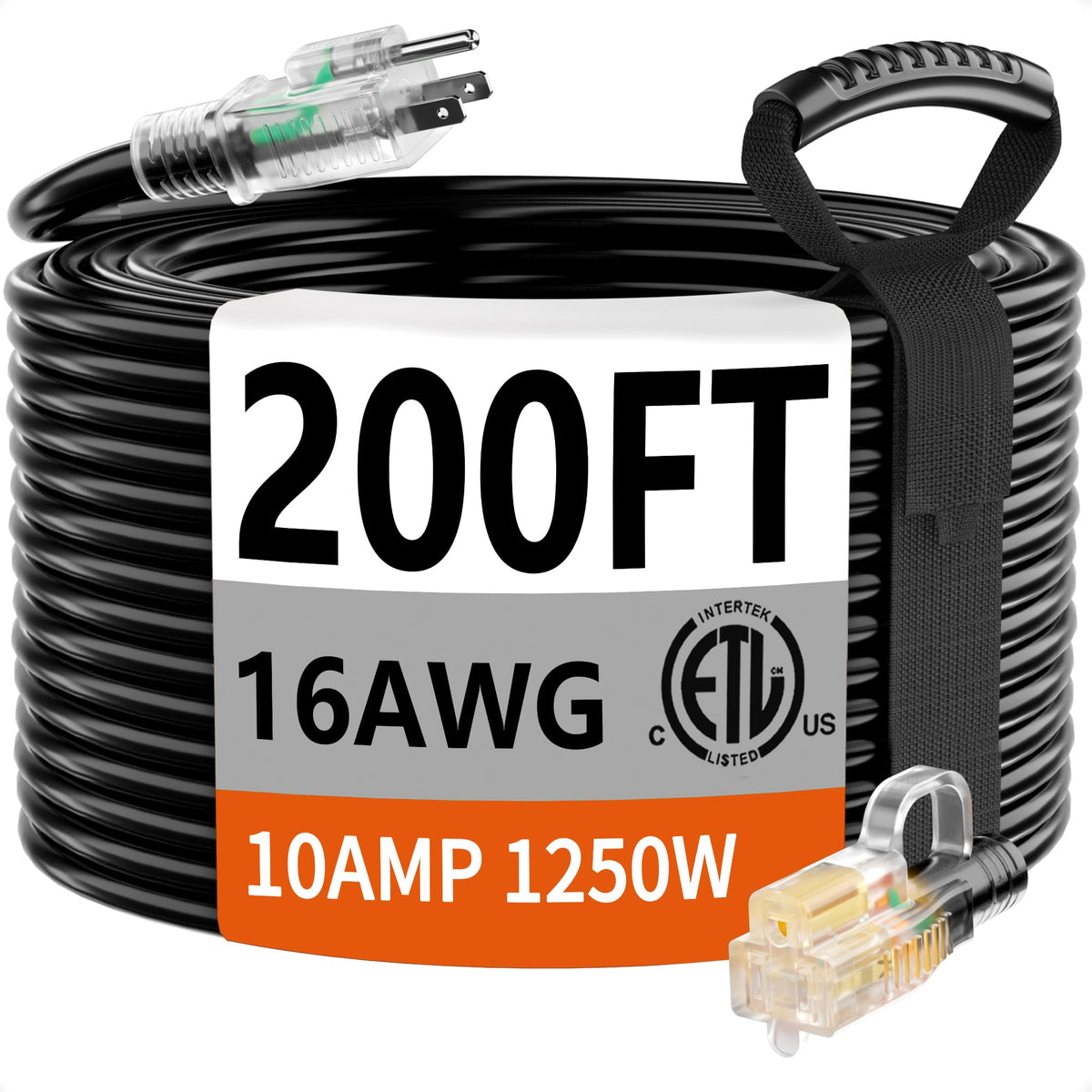 HUANCHAIN Indoor Black Extension Cord 3 FT Waterproof 16/3 Gauge