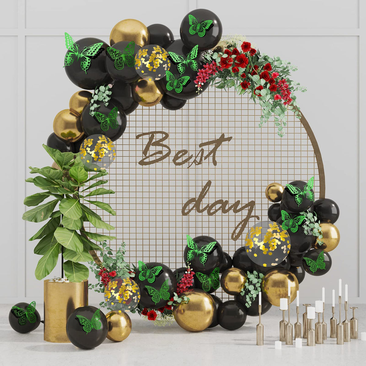 SAOROPEB 3D Butterfly Wall Decor 48 Pcs Gold Butterfly Birthday Decorations