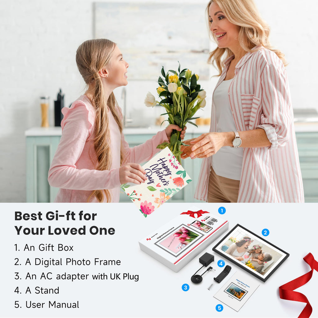 Frameo WiFi Digital Photo Frame 10.1 Inch - 1280x800 HD IPS Touch Screen Picture Frame Electronic, 32GB Memory, Auto Rotate, Wall Mountable, Digital PictureFrame for Sharing Photos and Videos