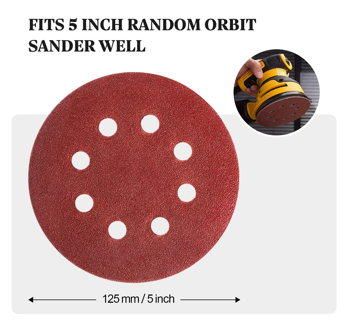 S SATC Sanding Discs 60 Grit 110Pcs Orbital Sander Discs 125mm Hook and Loop Round Orbital Sander Pads for Sanding