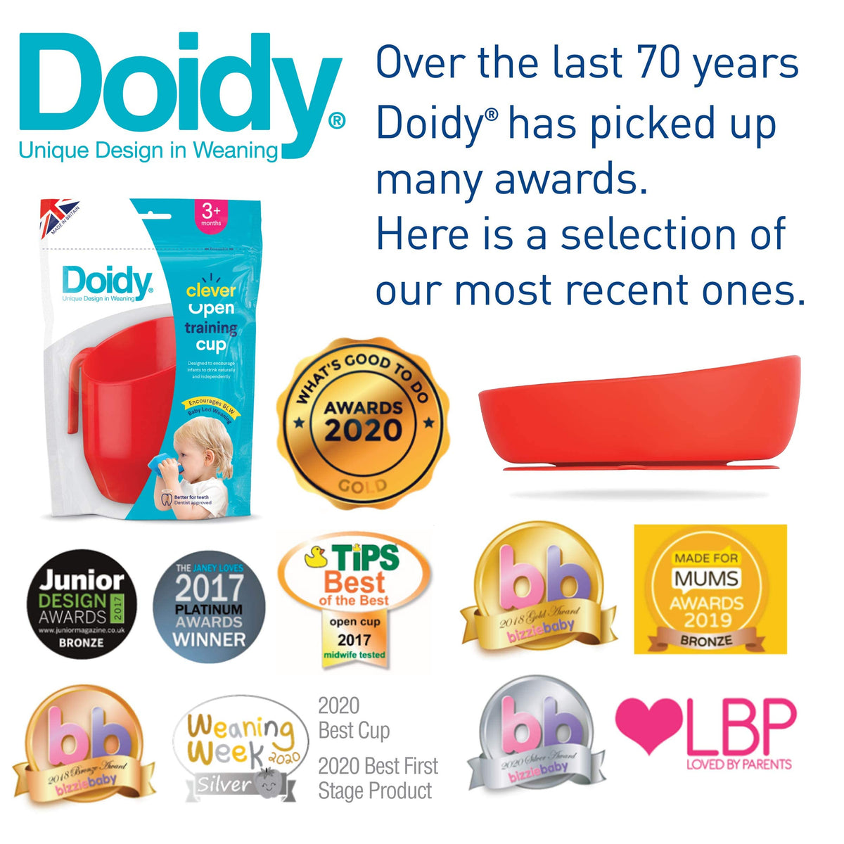 Doidy Cup, Open Cup for Training Baby 6 Months-3 Years, 200ml, Slanted Weaning Cup with Handles for Learning to Drink, BPA Free (Orange)