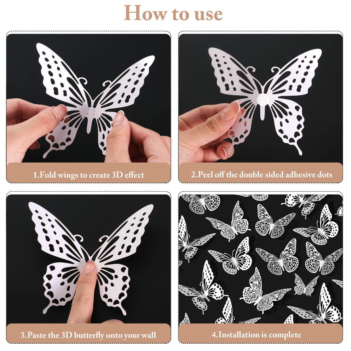SAOROPEB 3D Butterfly Wall Decor 48 Pcs Gold Butterfly Birthday Decorations