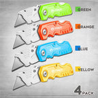 M MEEPO 4-Pack Box Cutter, Colorful Folding Utility Knife w/ 10 pcs Blades