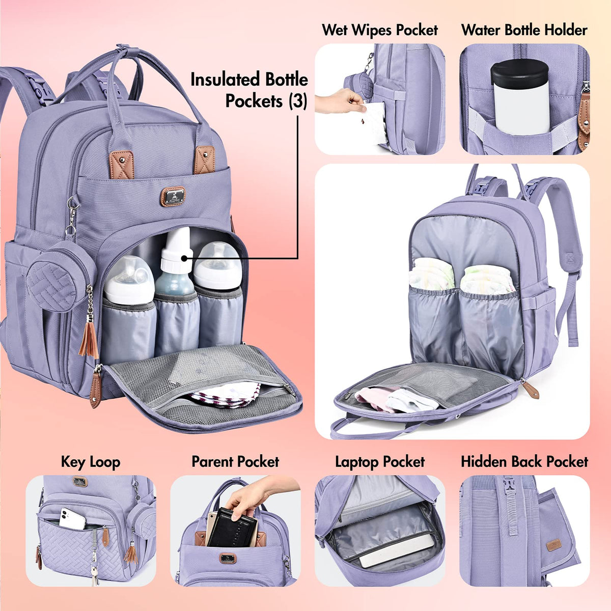 Dikaslon Baby Changing Bag Backpack, Large Nappy Back Pack Multifunction Baby Bags with Portable Changing Mat, Pacifier Holder, and Stroller Straps, for Mom and Dad