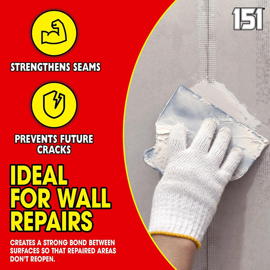 Gorilla Filler Plasterboard & Drywall Mesh Tape | Fills Cracks - Easy to Apply (Self Adhesive) | 50mm x 50m (White, 50m)