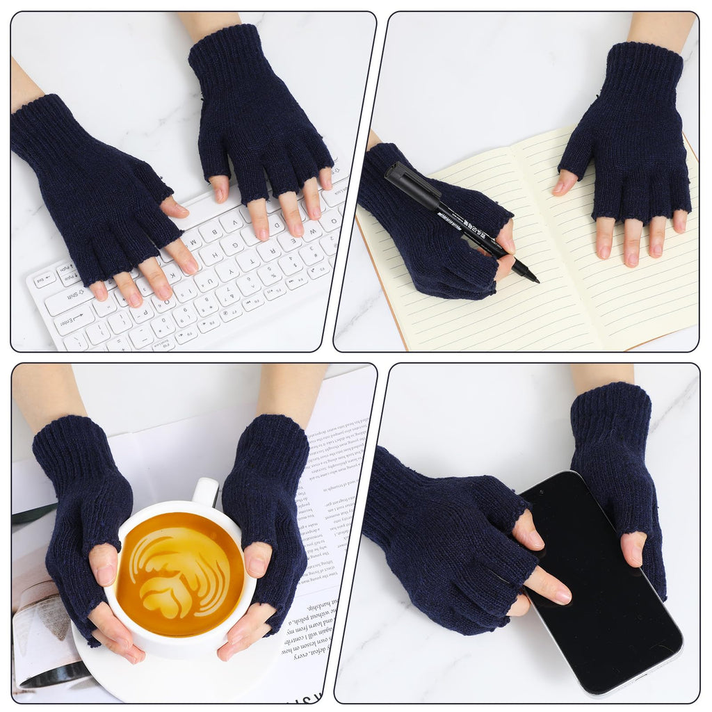 Grevosea 2 Pair Fingerless Warm Gloves - Winter Half Finger Gloves Thickened Knit Touchscreen Stretchy Mittens for Men Women