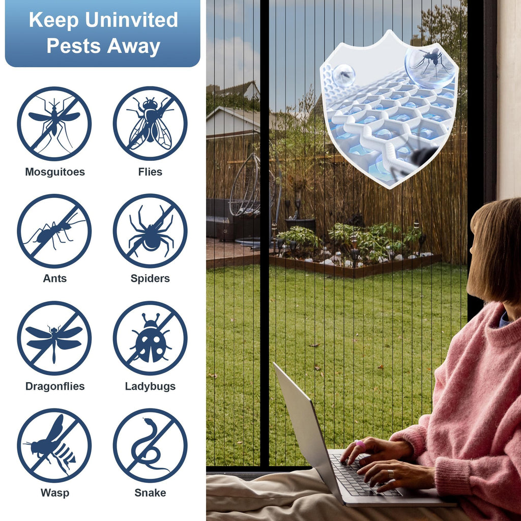 METAONLY Magnetic Screen Door Mesh, Works for Patio, Sliding Door, Keeps Bug Mosquito Out, Fresh Air Flow, Fits 32" x 80" Door - Curtain Size 34" x 82", Black with Lace