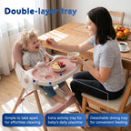 Baby High Chair Foldable Highchair, High Chairs for Babies and Toddlers Adjustable Height & Reclining Seat Detachable Double Tray, Ergonomic Feeding Portable Highchairs for Newborn 6 Months to 5 Years