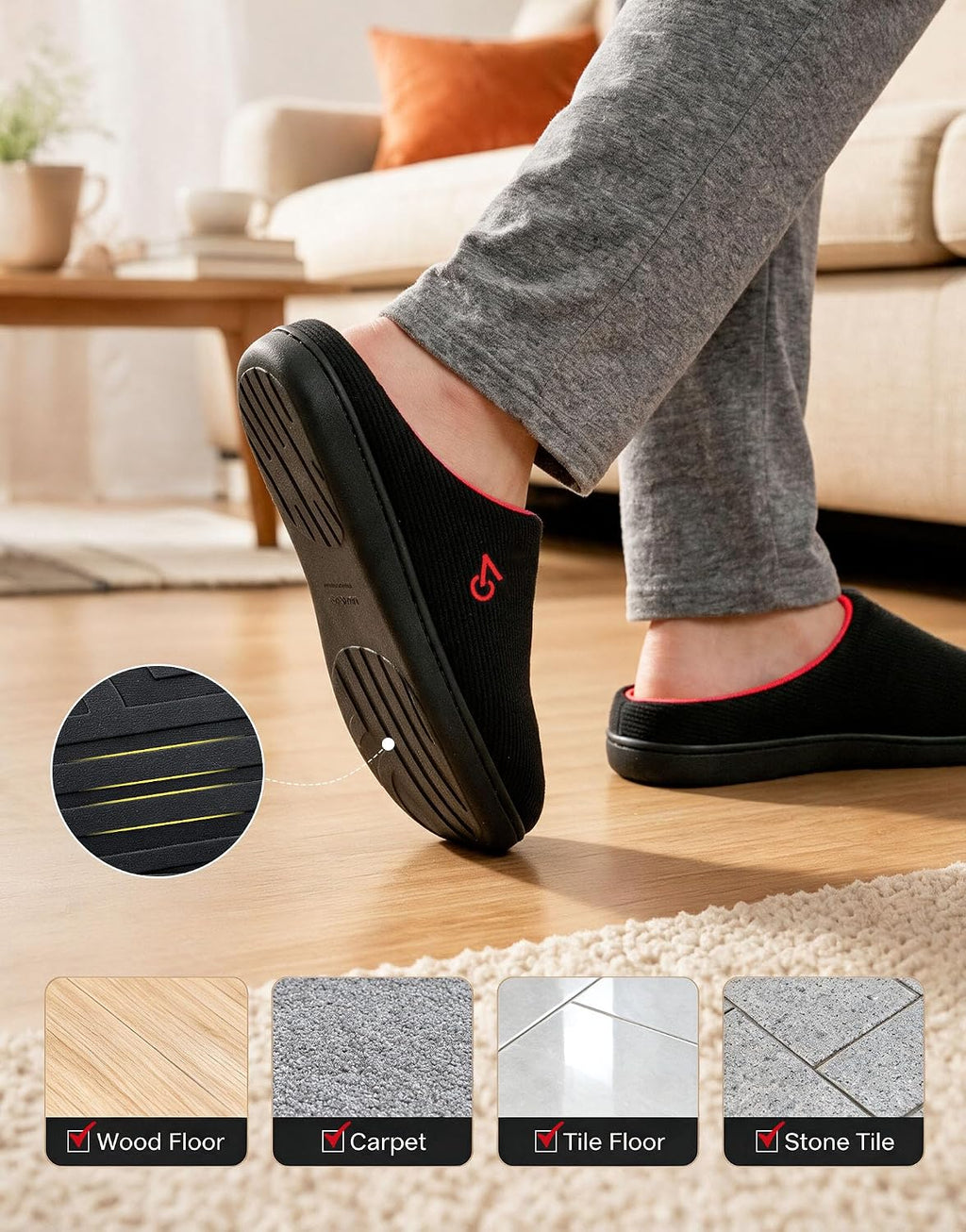 VeraCosy Men's Two-Tone Memory Foam Slippers